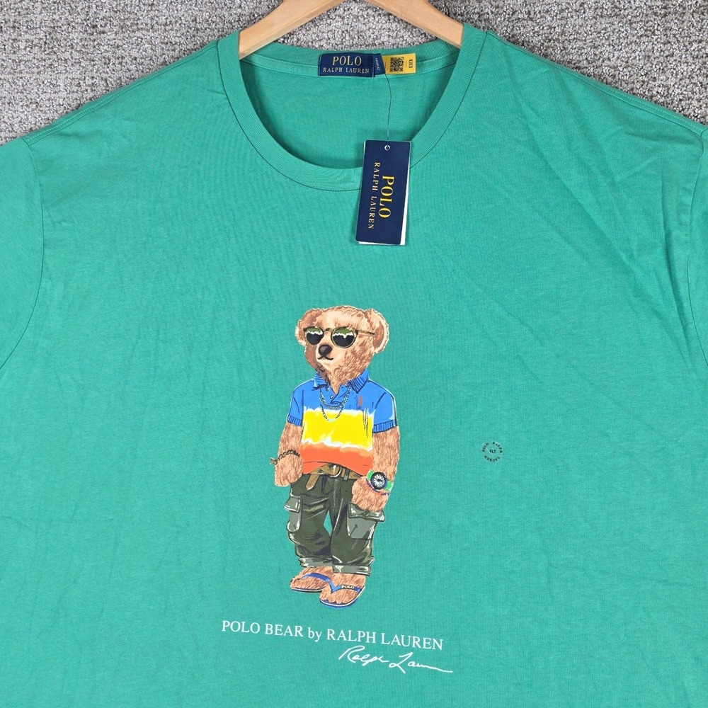 Polo Ralph Lauren Mens Polo Bear Graphic Jersey T-Shirt Green 4XLT Short Sleeve‎